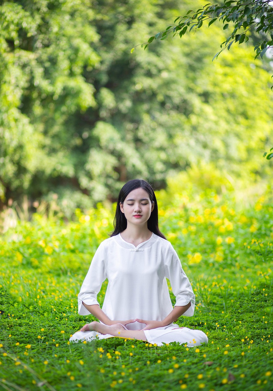 woman, grass, meditation, nature, meditate, peace, vietnam